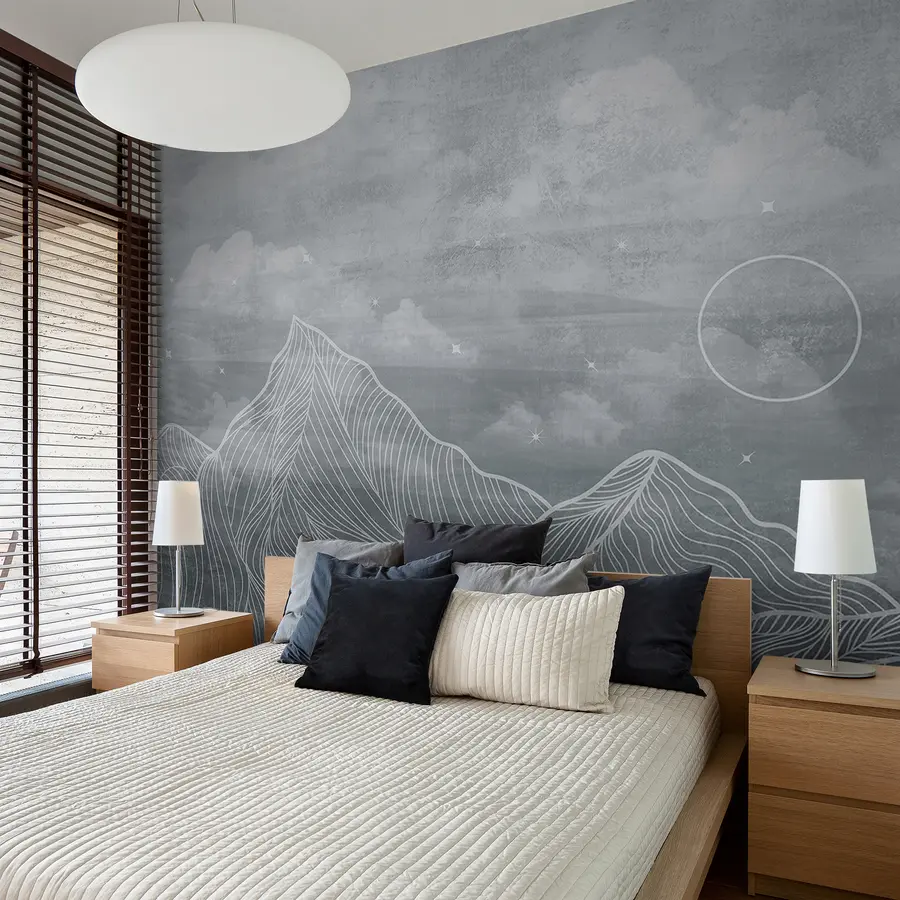 Fototapete Grunge Textur mit Wolken und Bergen, graue Farbe, Natur Thema Kunst u98838v1