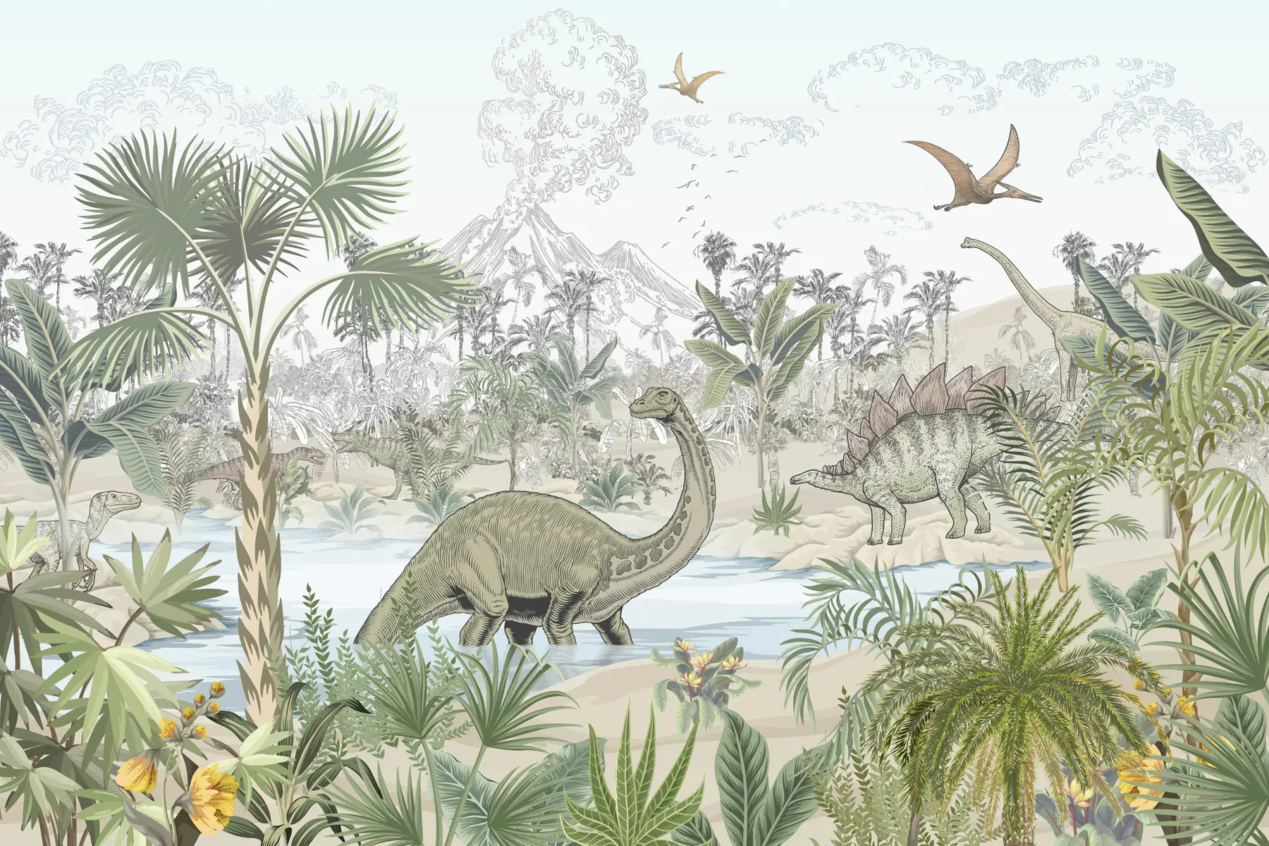 Fototapete Dinosaurier im Regenwald u98674