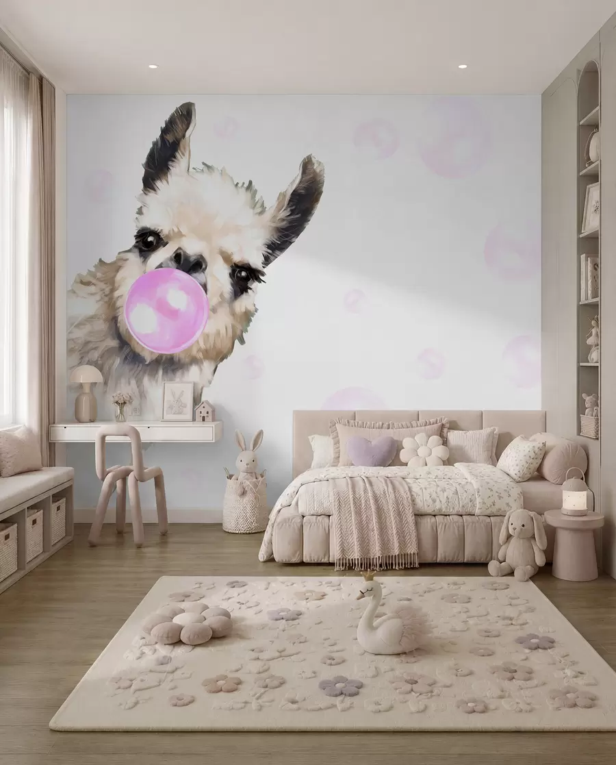 Fototapete Lama mit Kaugummiblase u98952