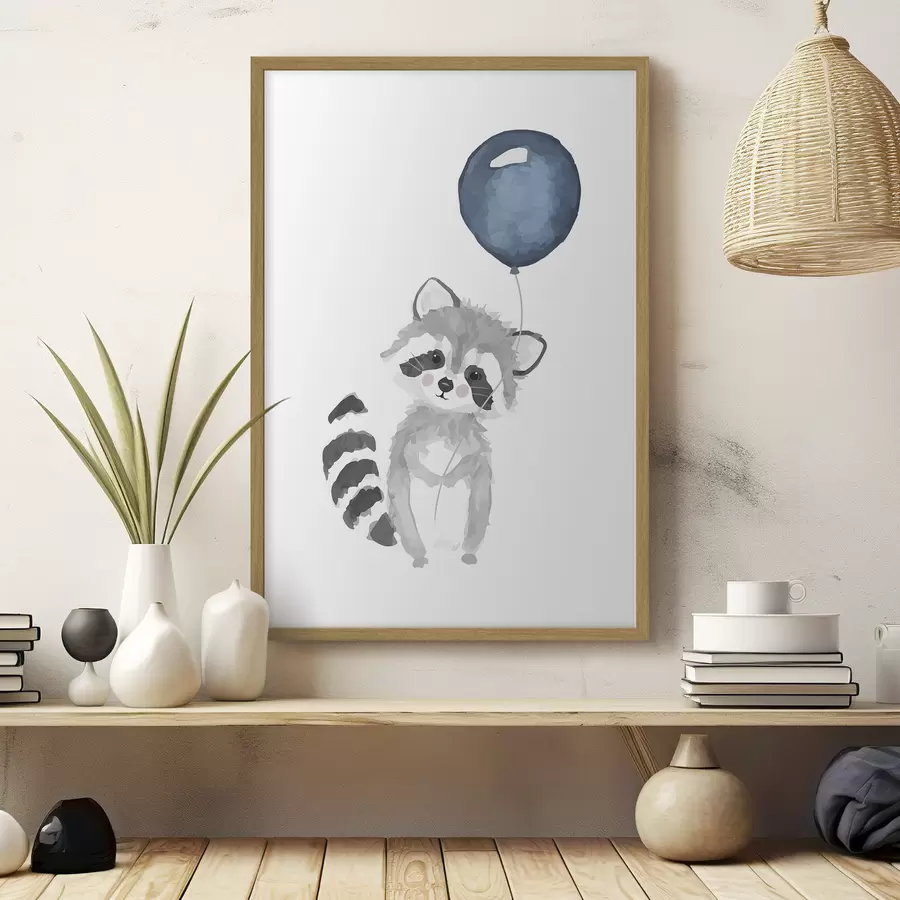 Fototapete Kleiner Waschbär-Präriehund hält einen blauen Luftballon f33717