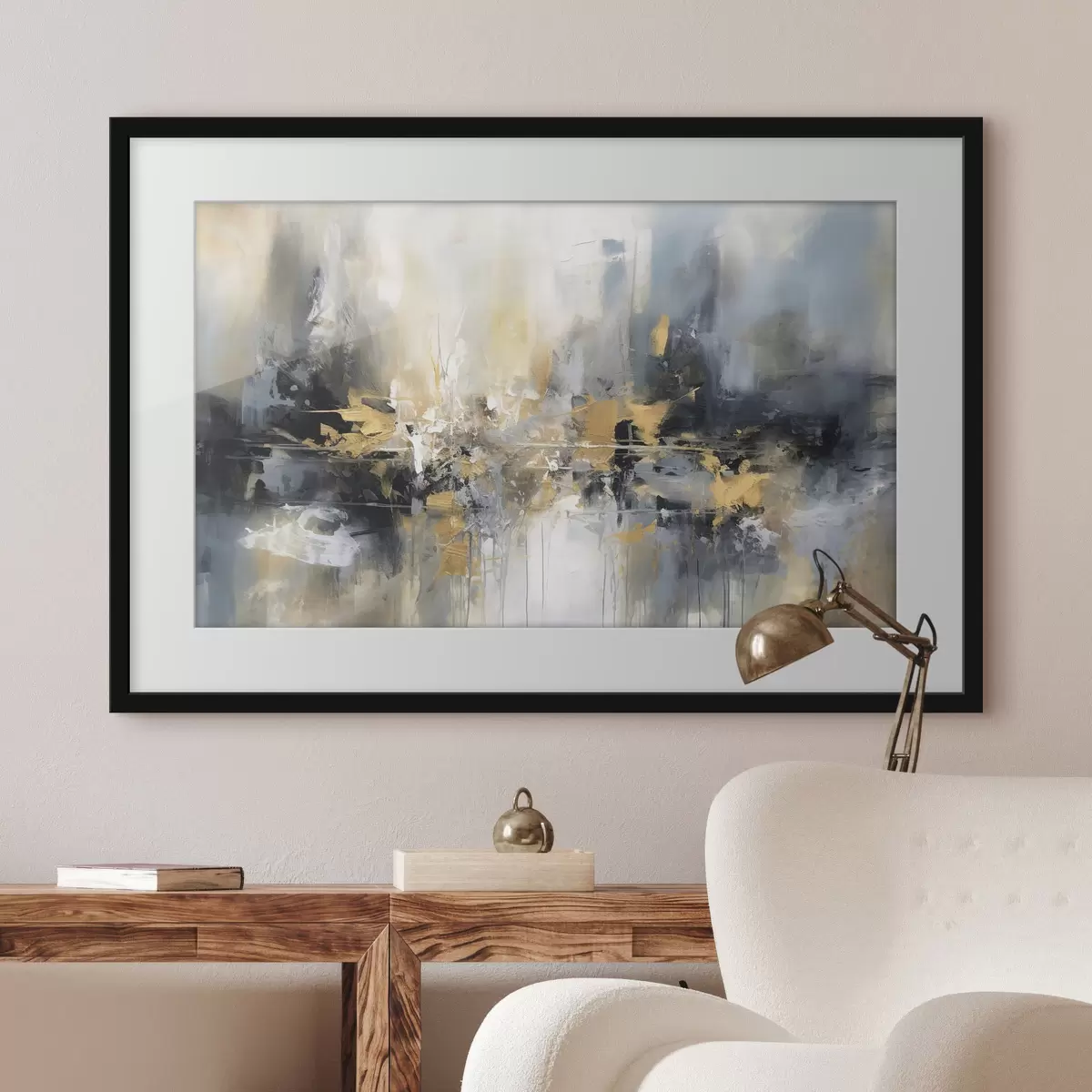Poster Stadt in Blau und Ocker f34183
