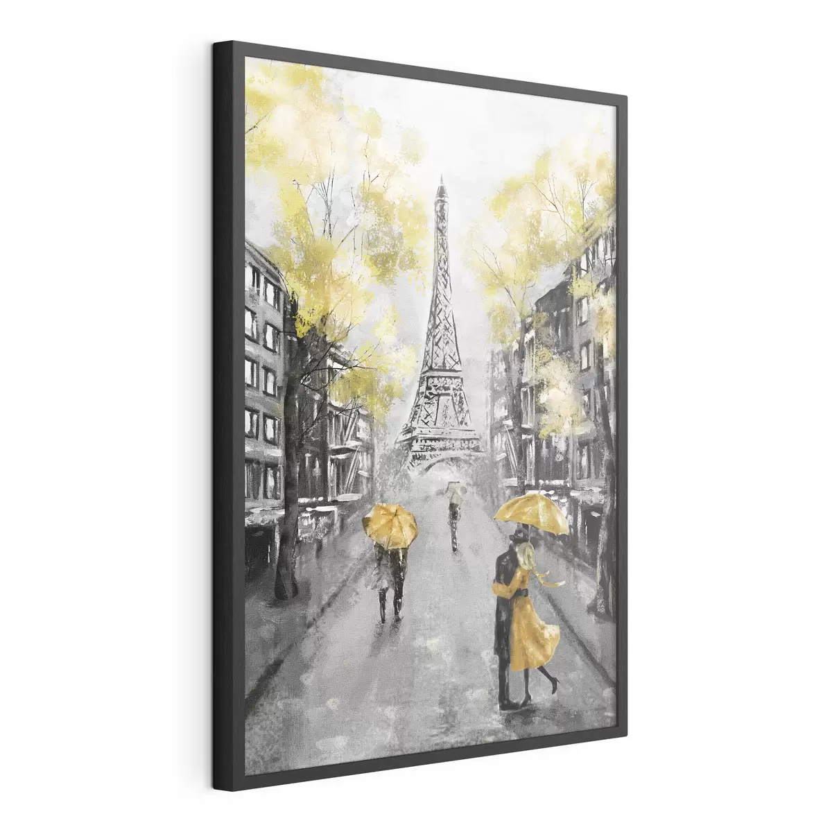Poster Paris unter gelben Schirmen f34592