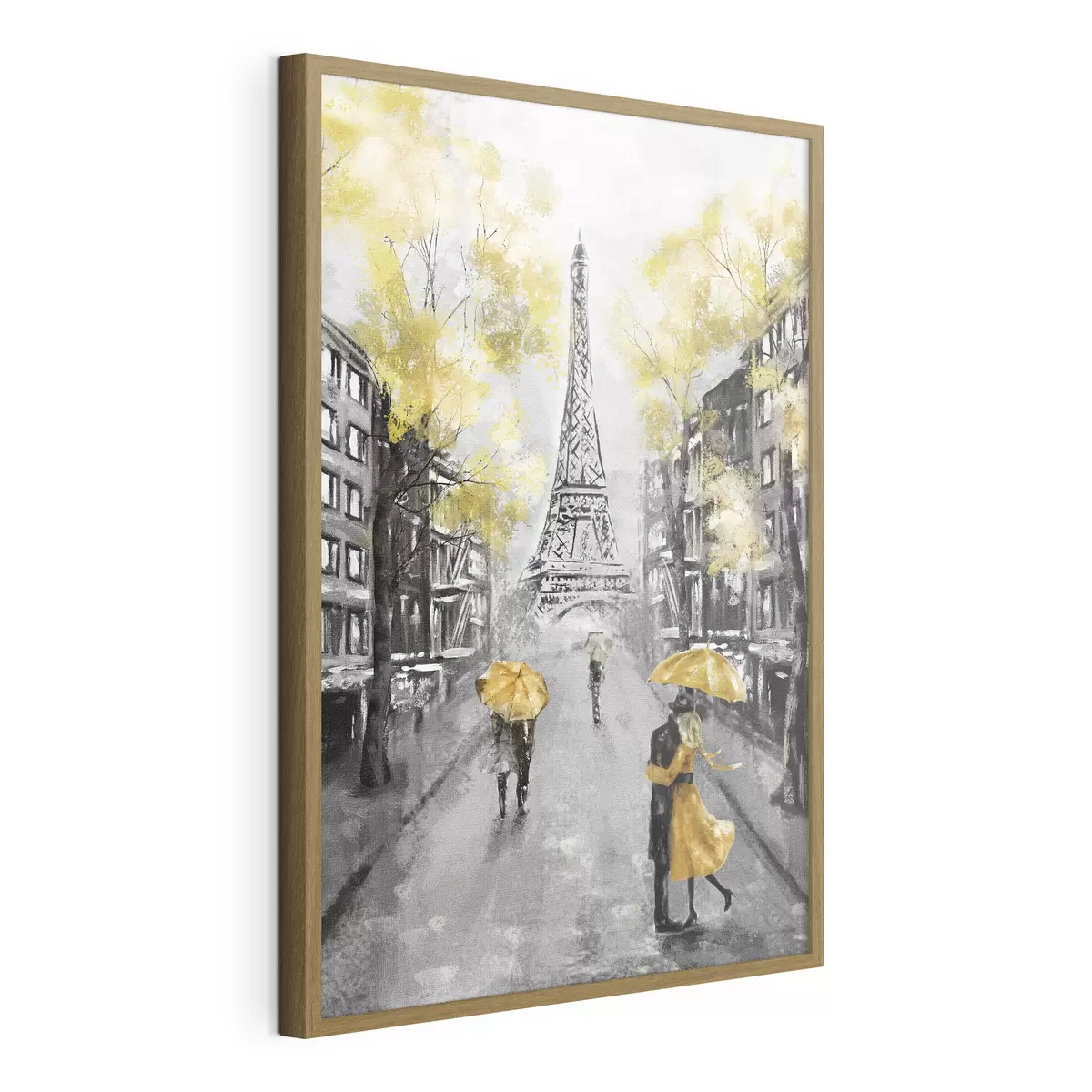 Poster Paris unter gelben Schirmen f34592