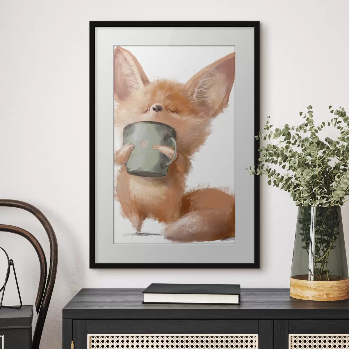 Poster Rotfuchs und Kaffee f35008