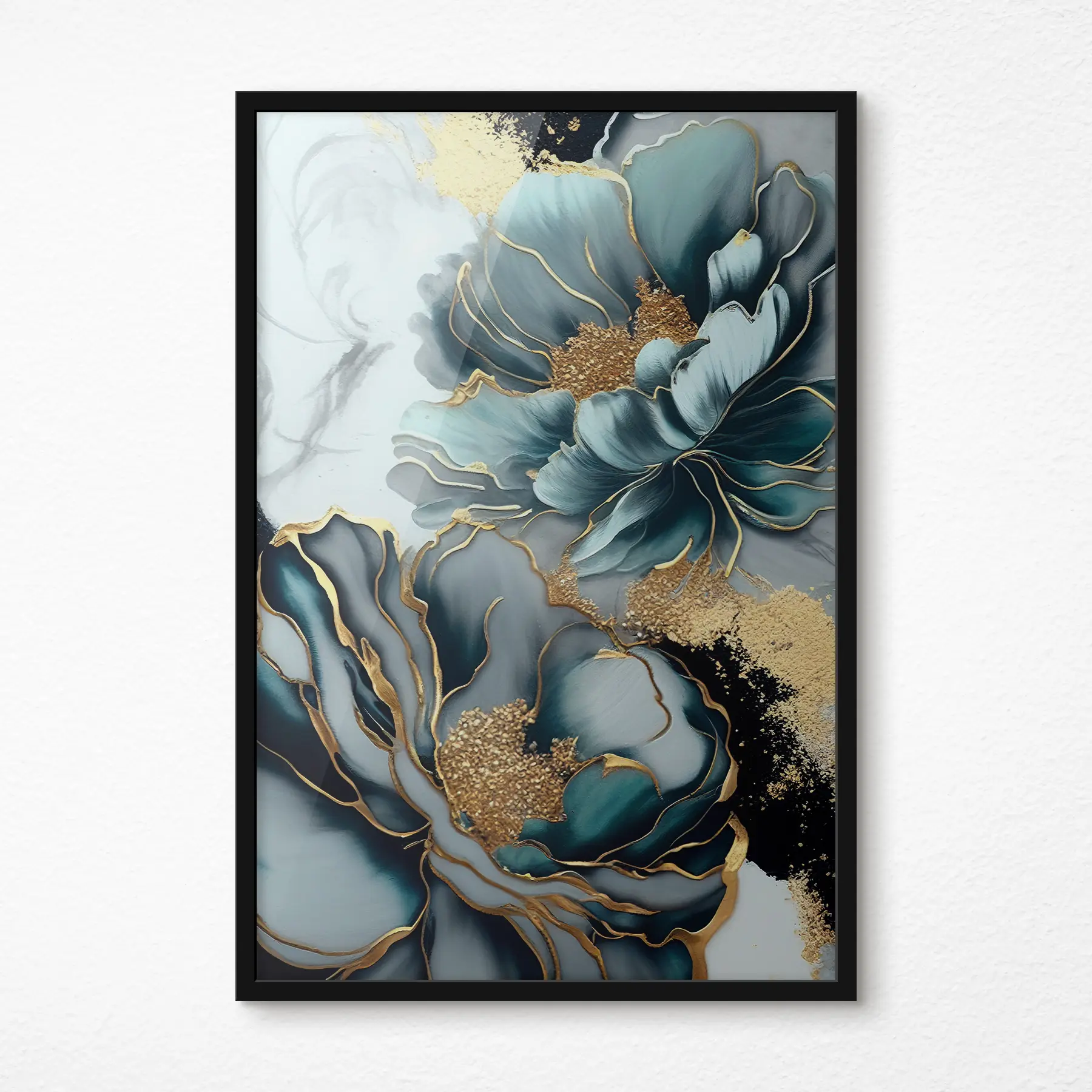 Fototapete Blaue Blumen mit goldenen Umrissen f35447