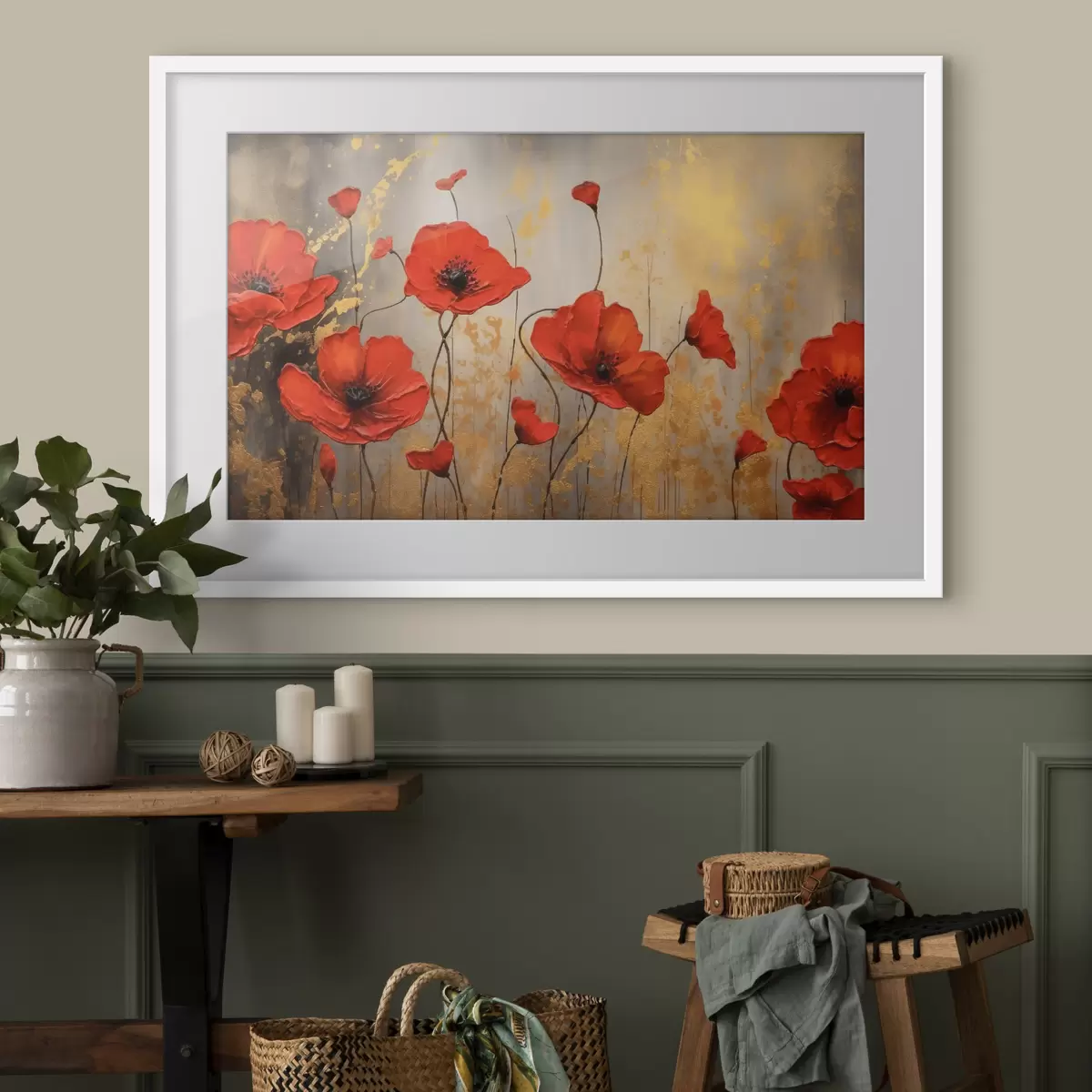 Poster Mohnblumen auf einem braunen abstrakten Hintergrund f35515