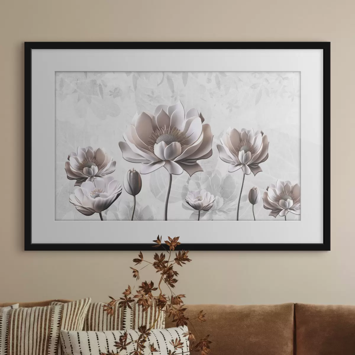 Poster Weiße Blumen auf weißem Hintergrund f35736