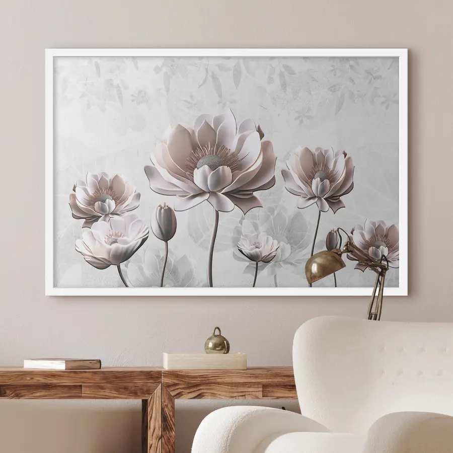 Fototapete Weiße Blumen auf weißem Hintergrund f35736