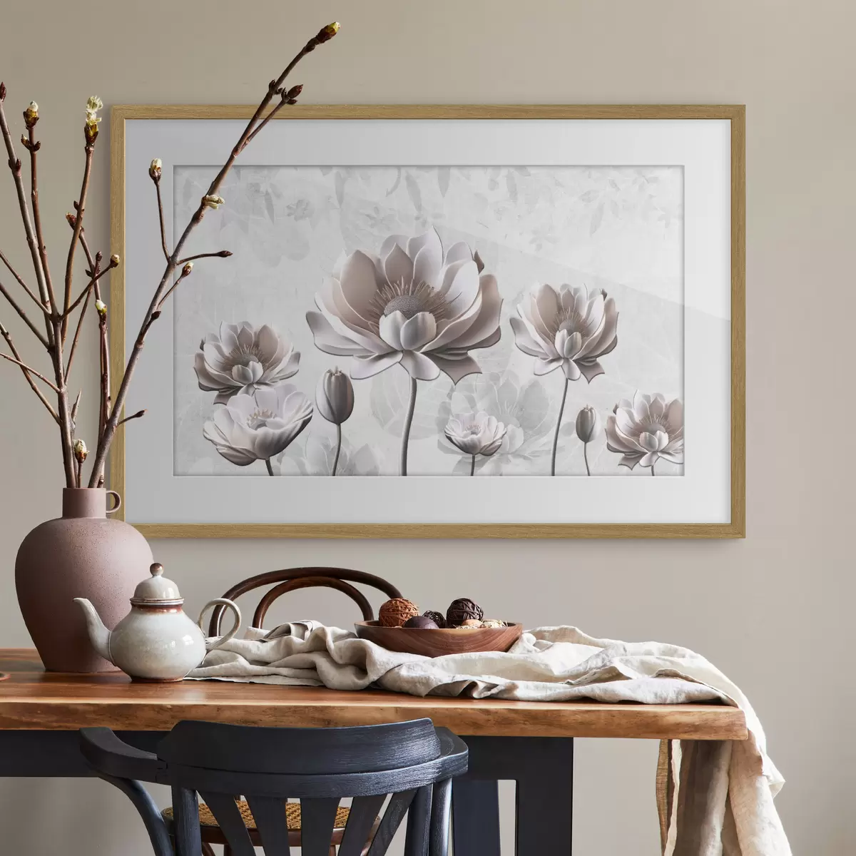 Poster Weiße Blumen auf weißem Hintergrund f35736