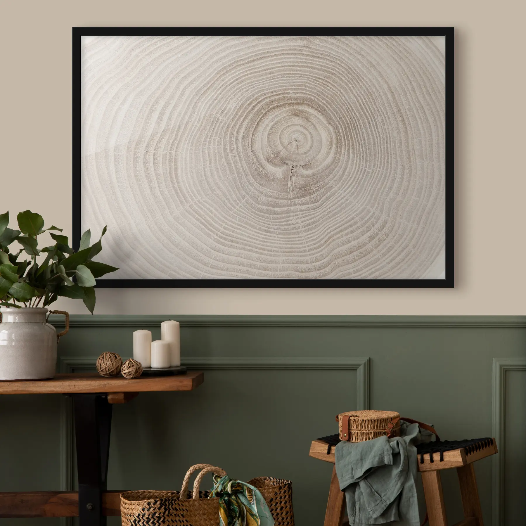 Fototapete Ring aus geschnittenem Holz in zarten Farbtönen f36005