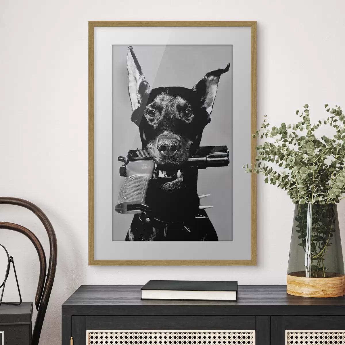 Poster Dobermann in Schwarzweiß f36177