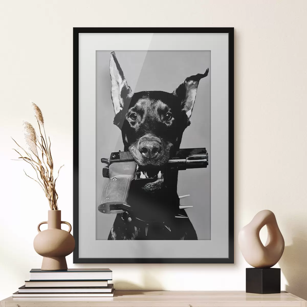 Poster Dobermann in Schwarzweiß f36177