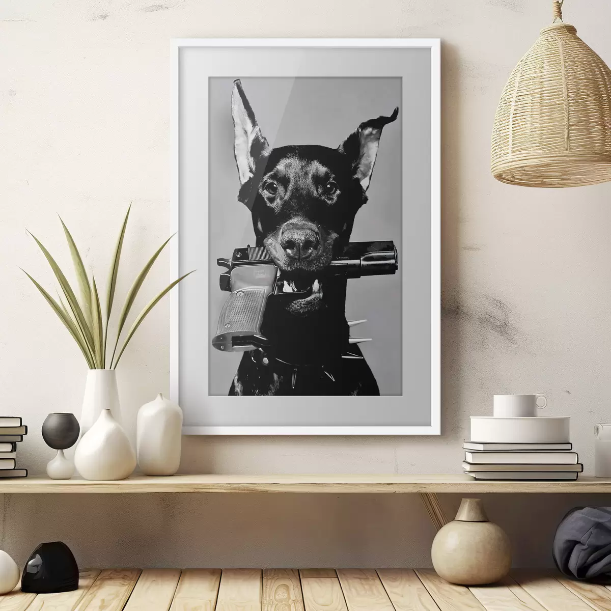 Poster Dobermann in Schwarzweiß f36177