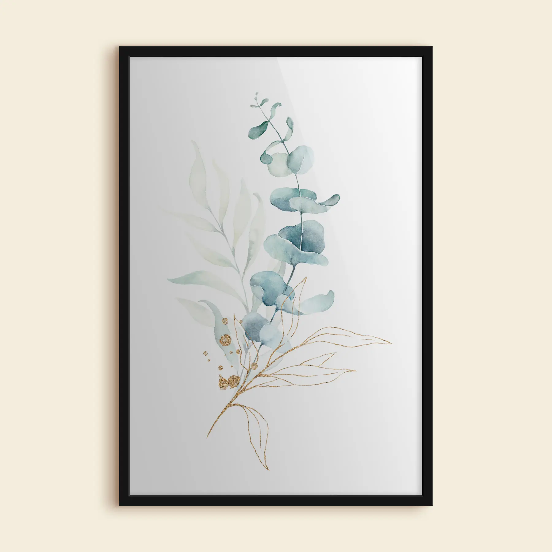 Fototapete Abstrakte Aquarellzeichnung eines Zweiges mit blauen Blättern f36139