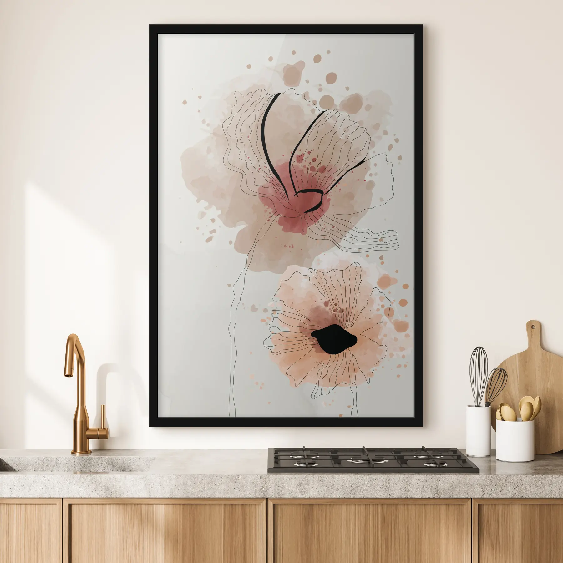 Fototapete Aquarell von abstrakten Blumen mit rosa Erröten f36137