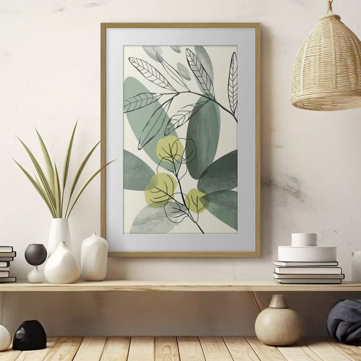 Poster Aquarellzeichnung von Boho-Blättern f36106