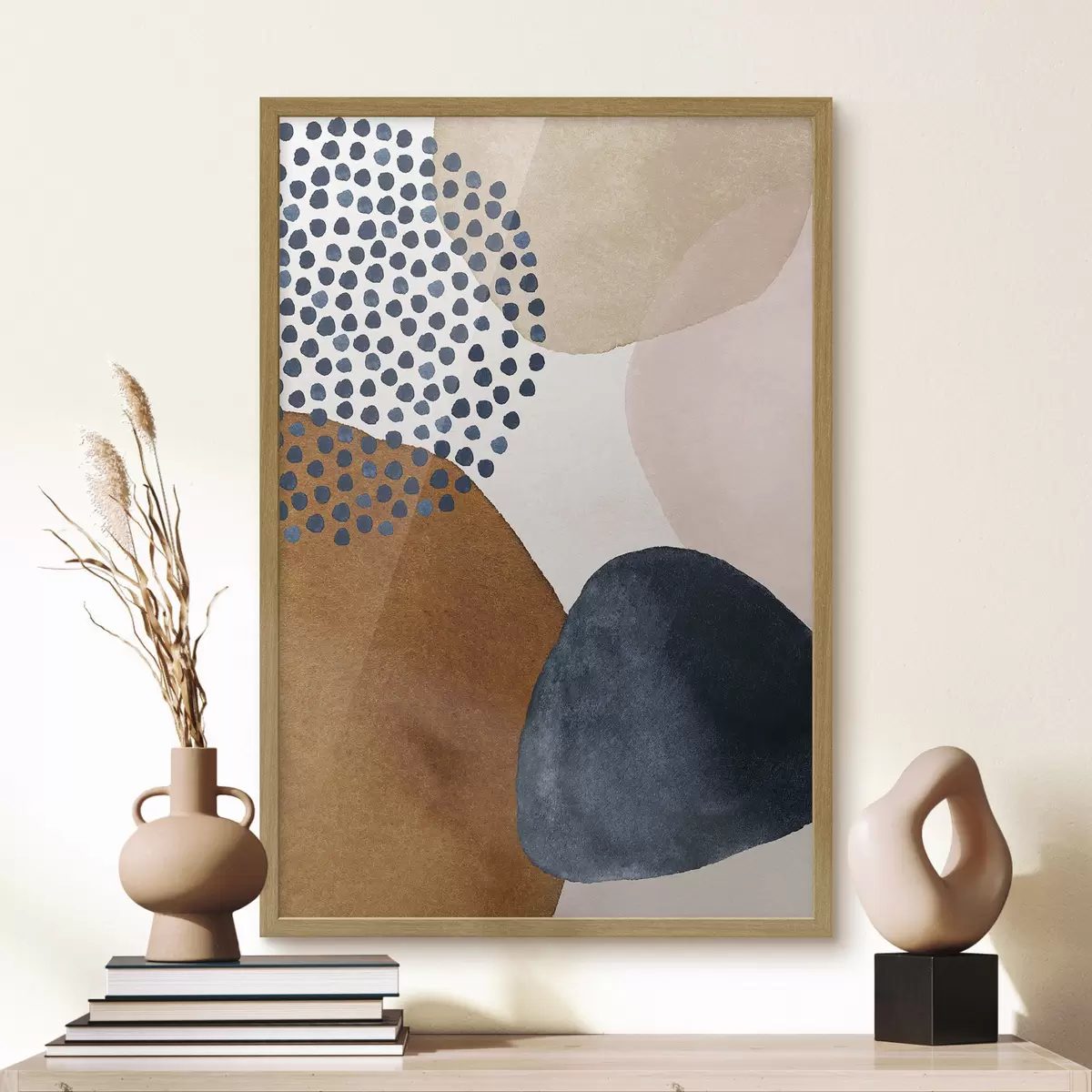 Poster Beige, Blau und Braun auf weißem Hintergrund f35957