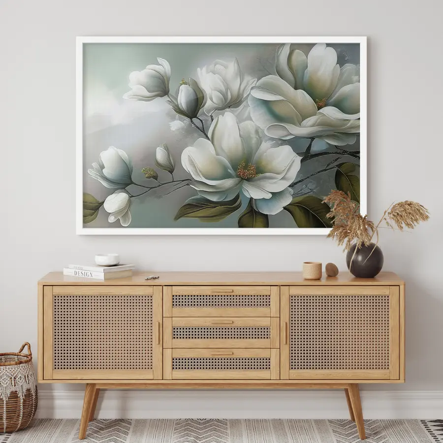 Fototapete Weiße Blumen auf blauem Hintergrund f35494