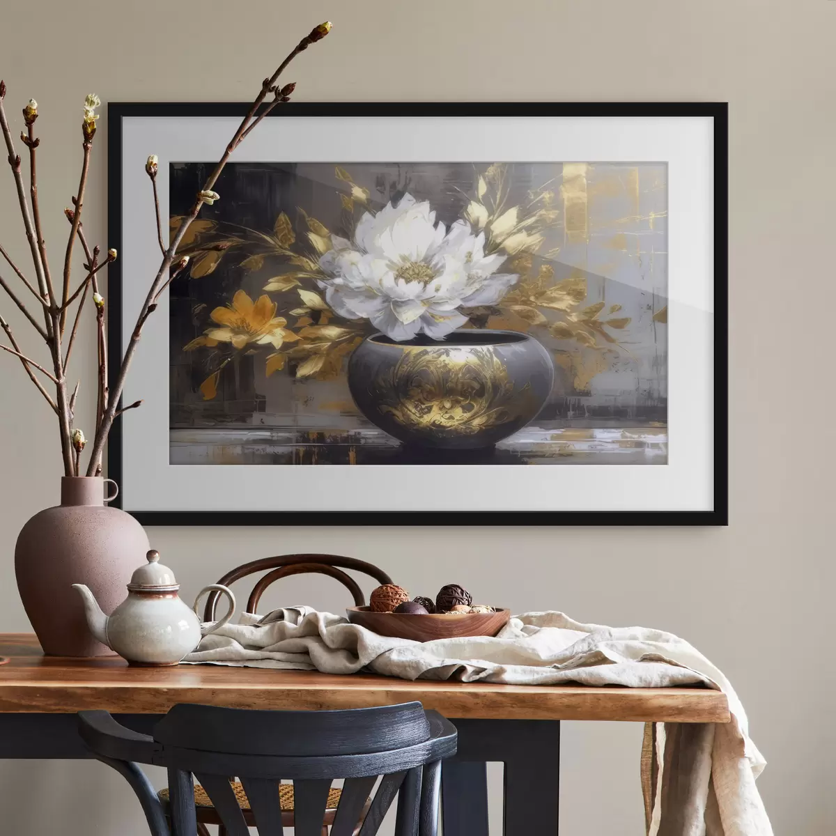 Poster Weiße Blüte in dunkler Vase f35388