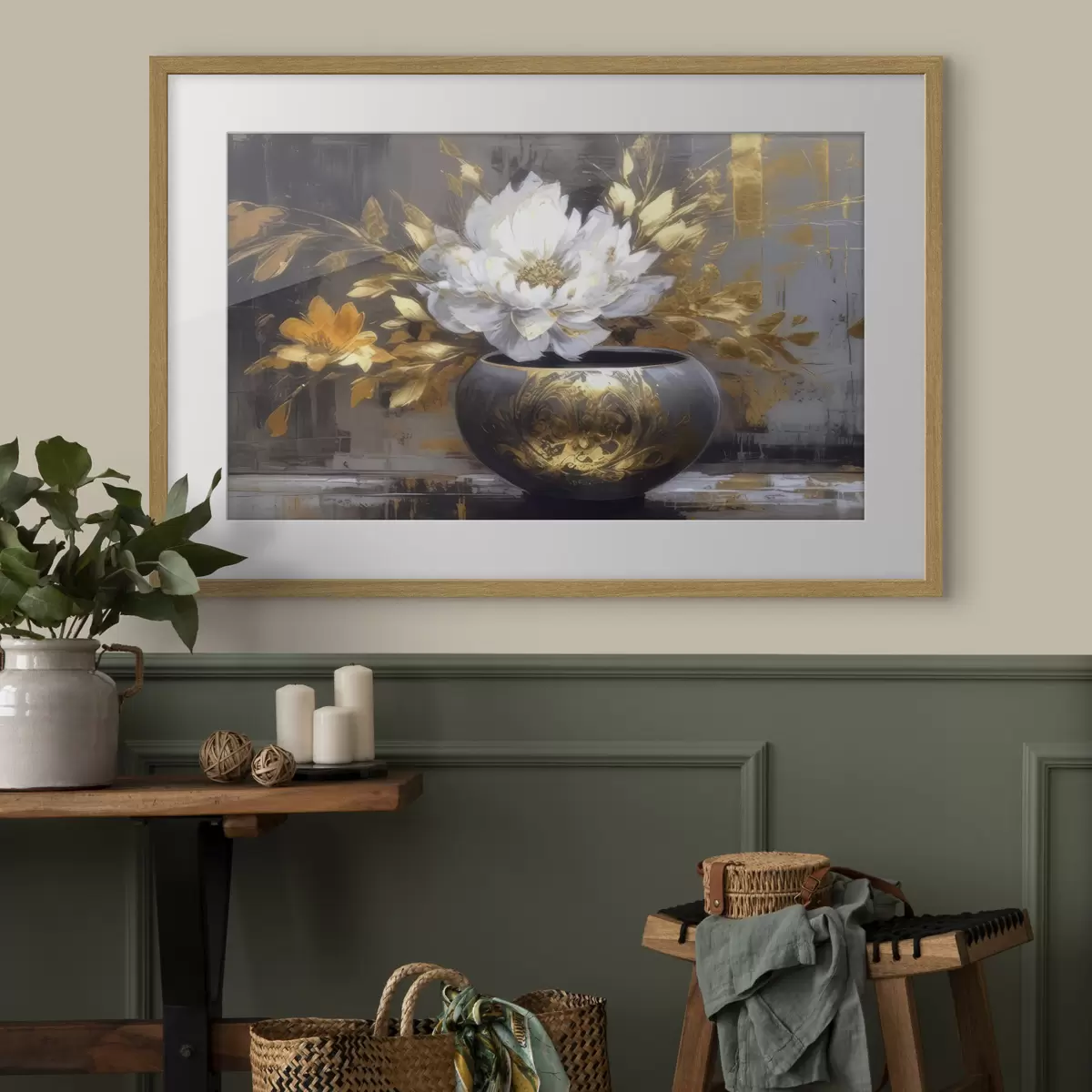 Poster Weiße Blüte in dunkler Vase f35388