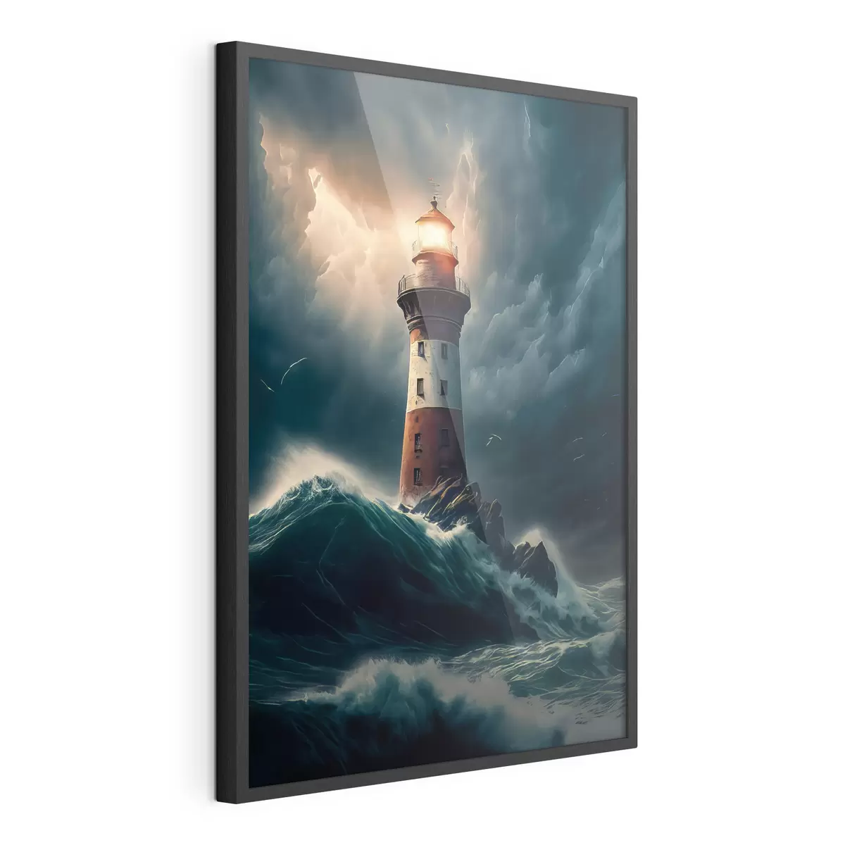 Poster Ein malerischer Leuchtturm auf einer einsamen Insel während eines Sturms f35349