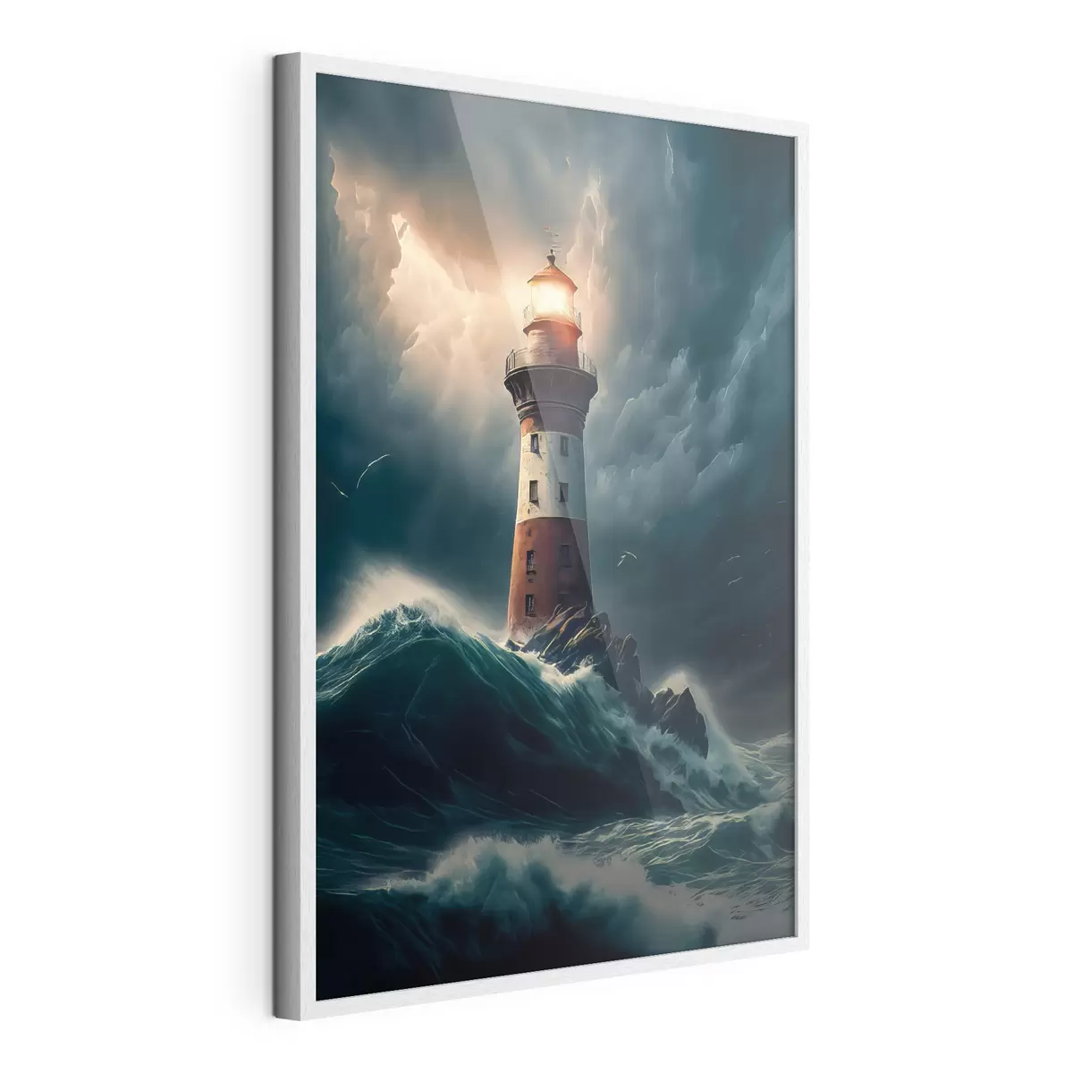 Poster Ein malerischer Leuchtturm auf einer einsamen Insel während eines Sturms f35349