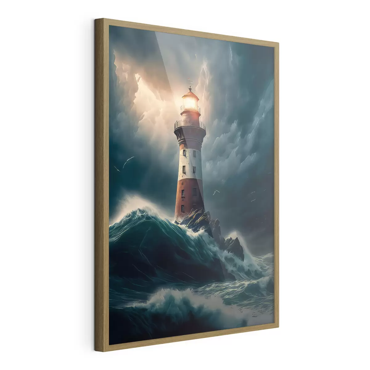 Poster Ein malerischer Leuchtturm auf einer einsamen Insel während eines Sturms f35349