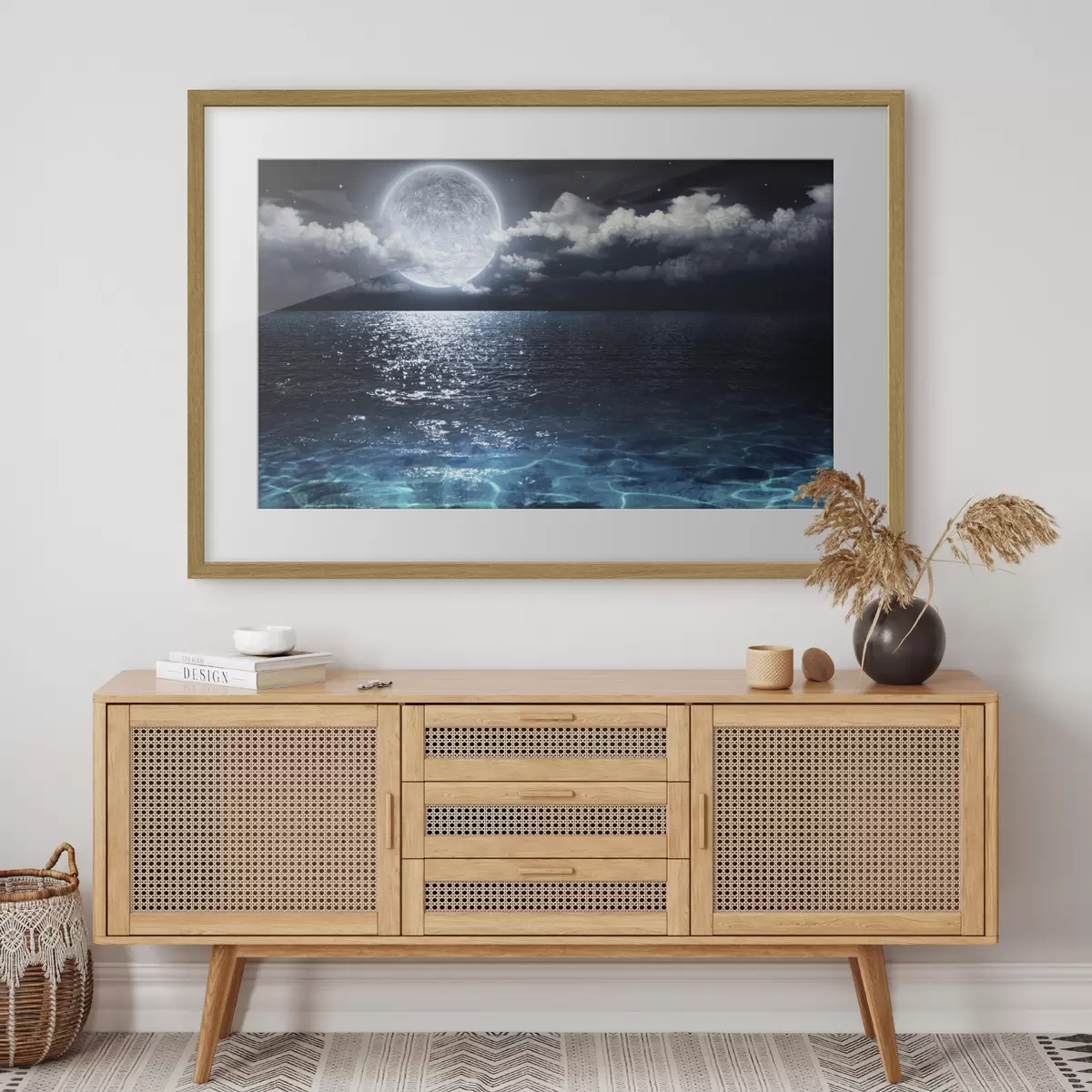 Poster Malerisches Panorama mit Vollmond auf dem Meer f35167