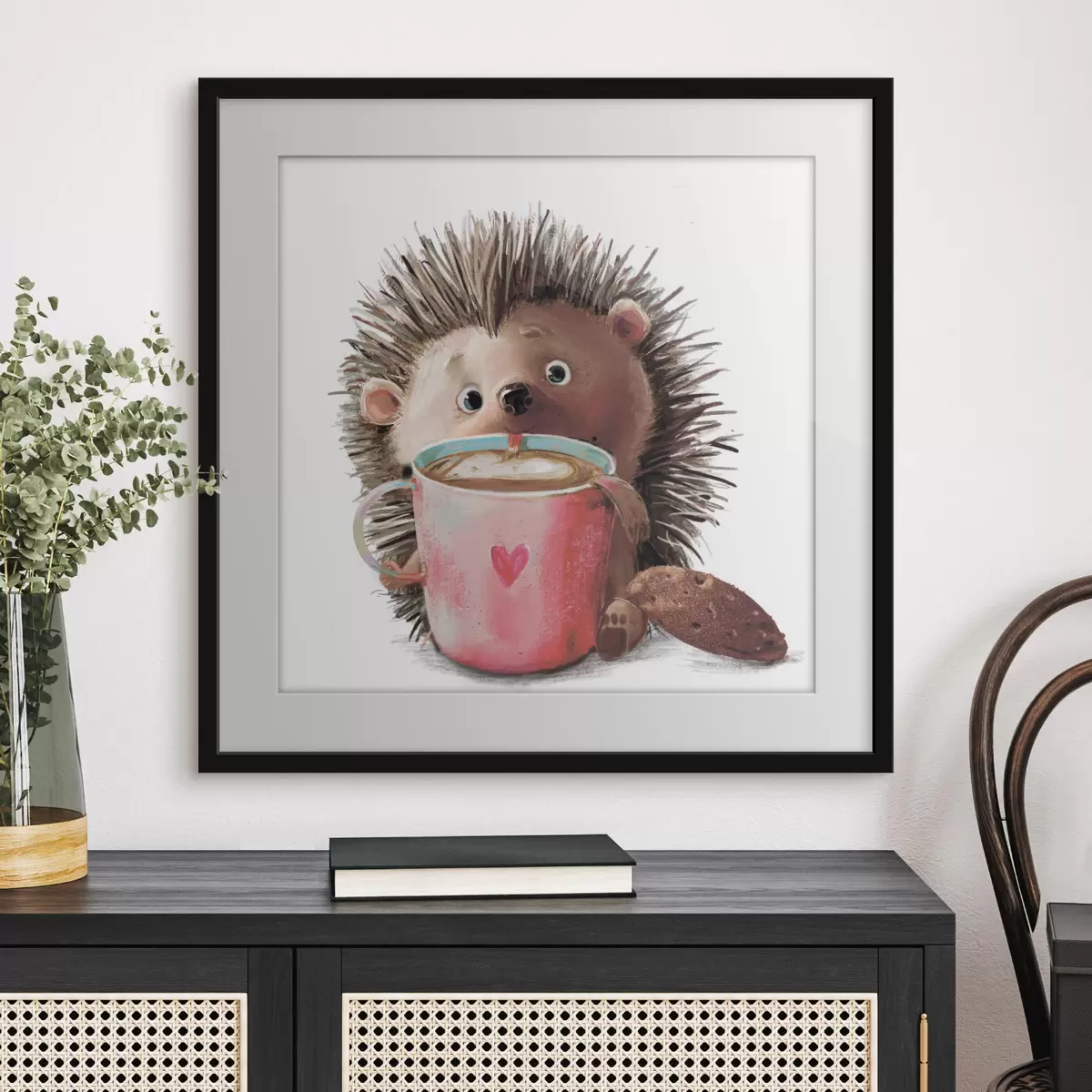 Poster Igel und eine Tasse Kaffee f35039