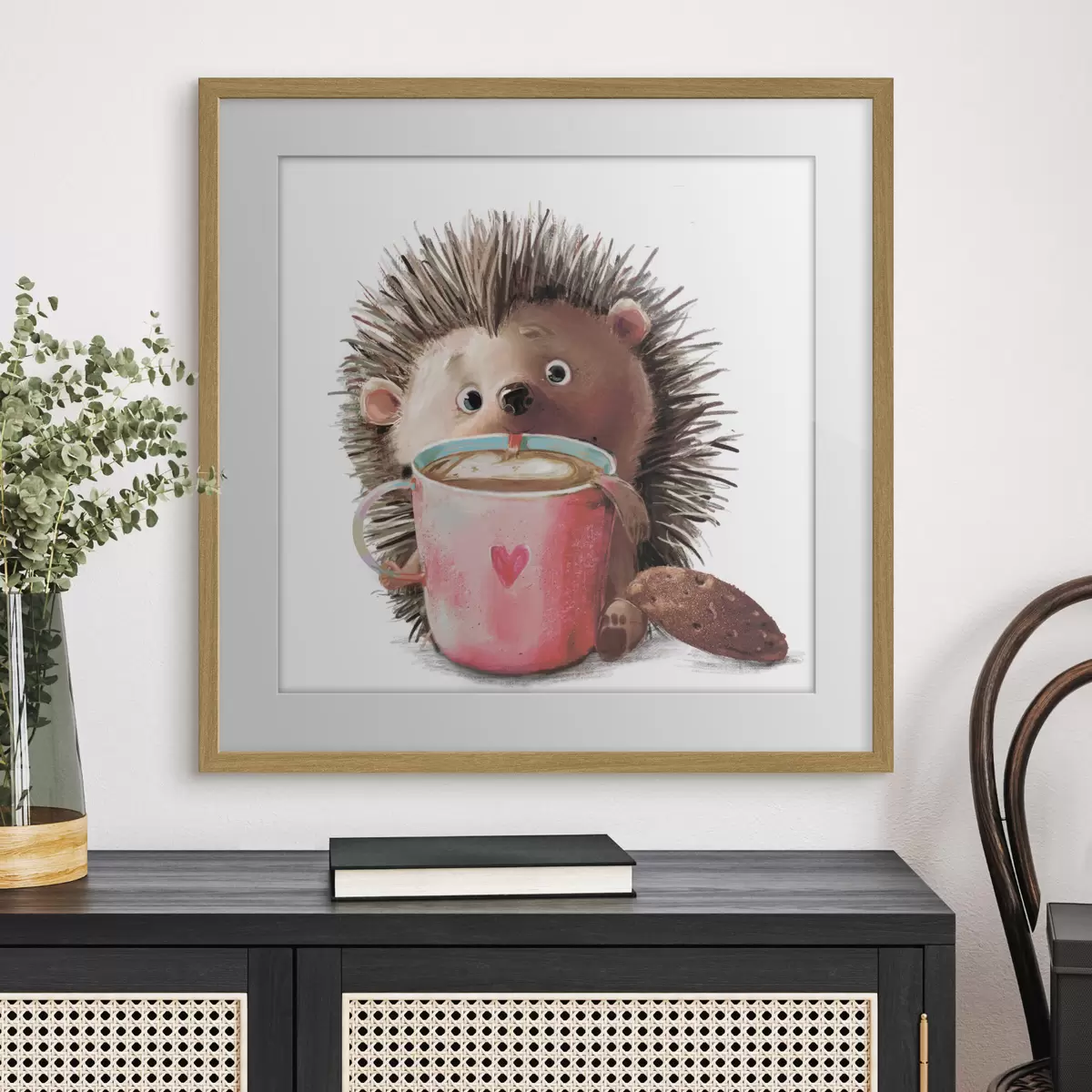 Poster Igel und eine Tasse Kaffee f35039