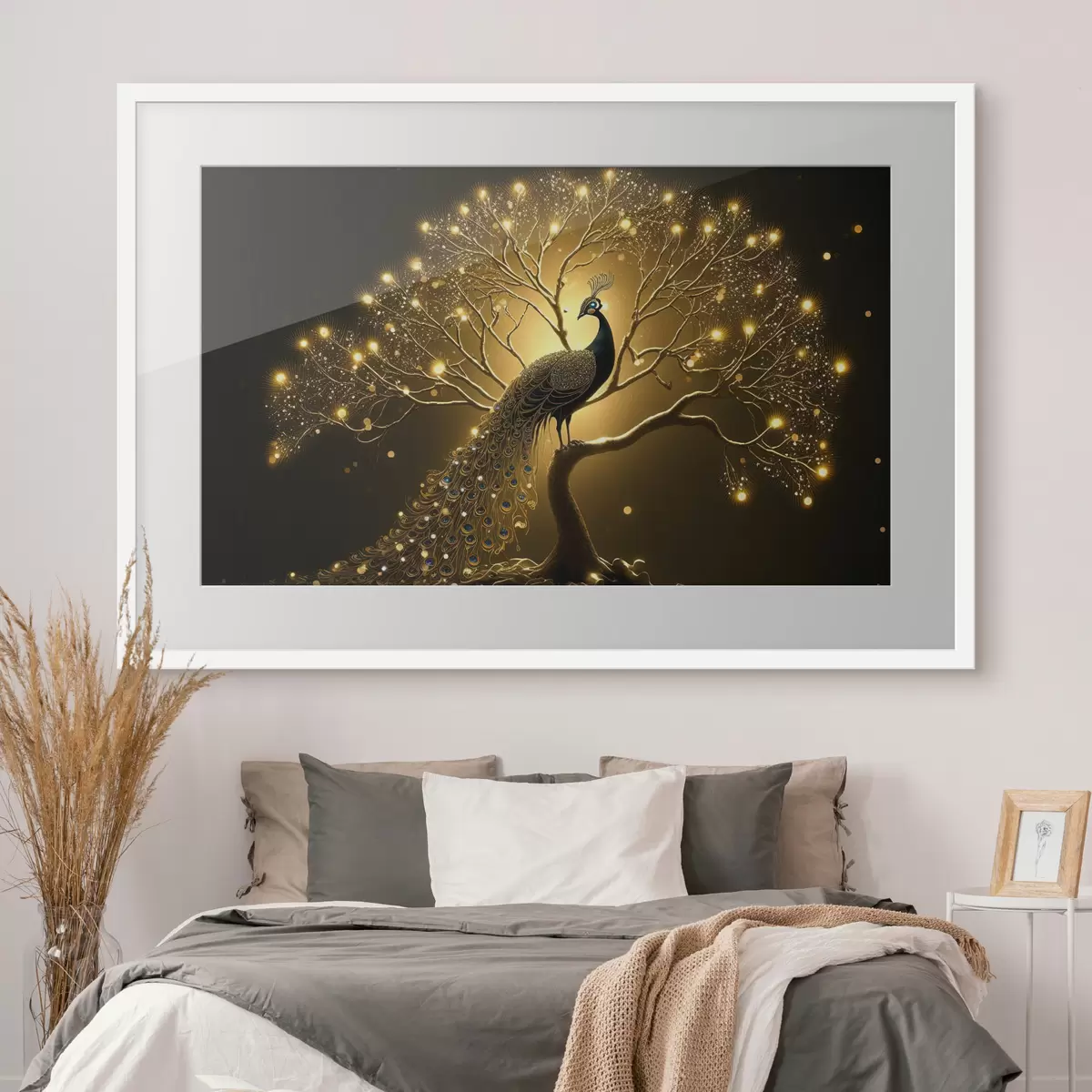 Poster Ein schöner Pfau vor dunklem Hintergrund f34876