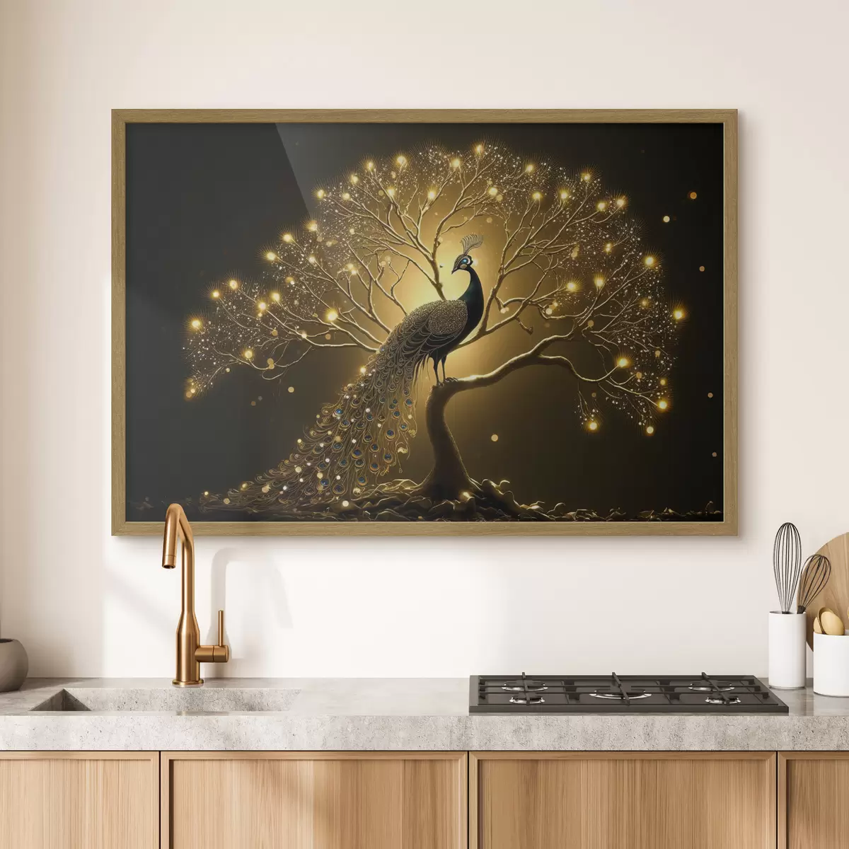 Poster Ein schöner Pfau vor dunklem Hintergrund f34876