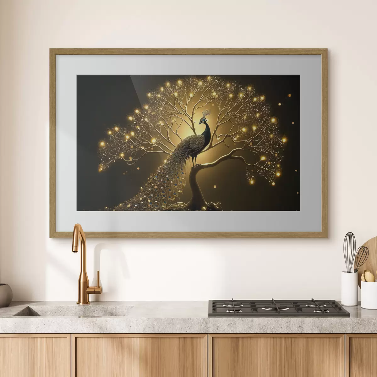 Poster Ein schöner Pfau vor dunklem Hintergrund f34876