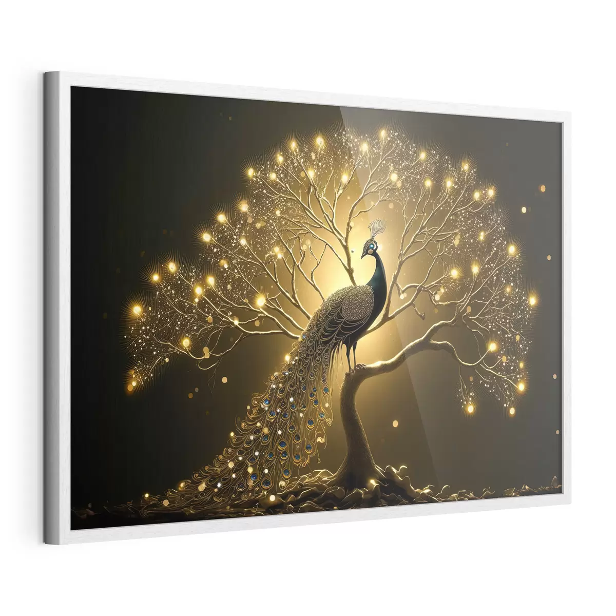 Poster Ein schöner Pfau vor dunklem Hintergrund f34876