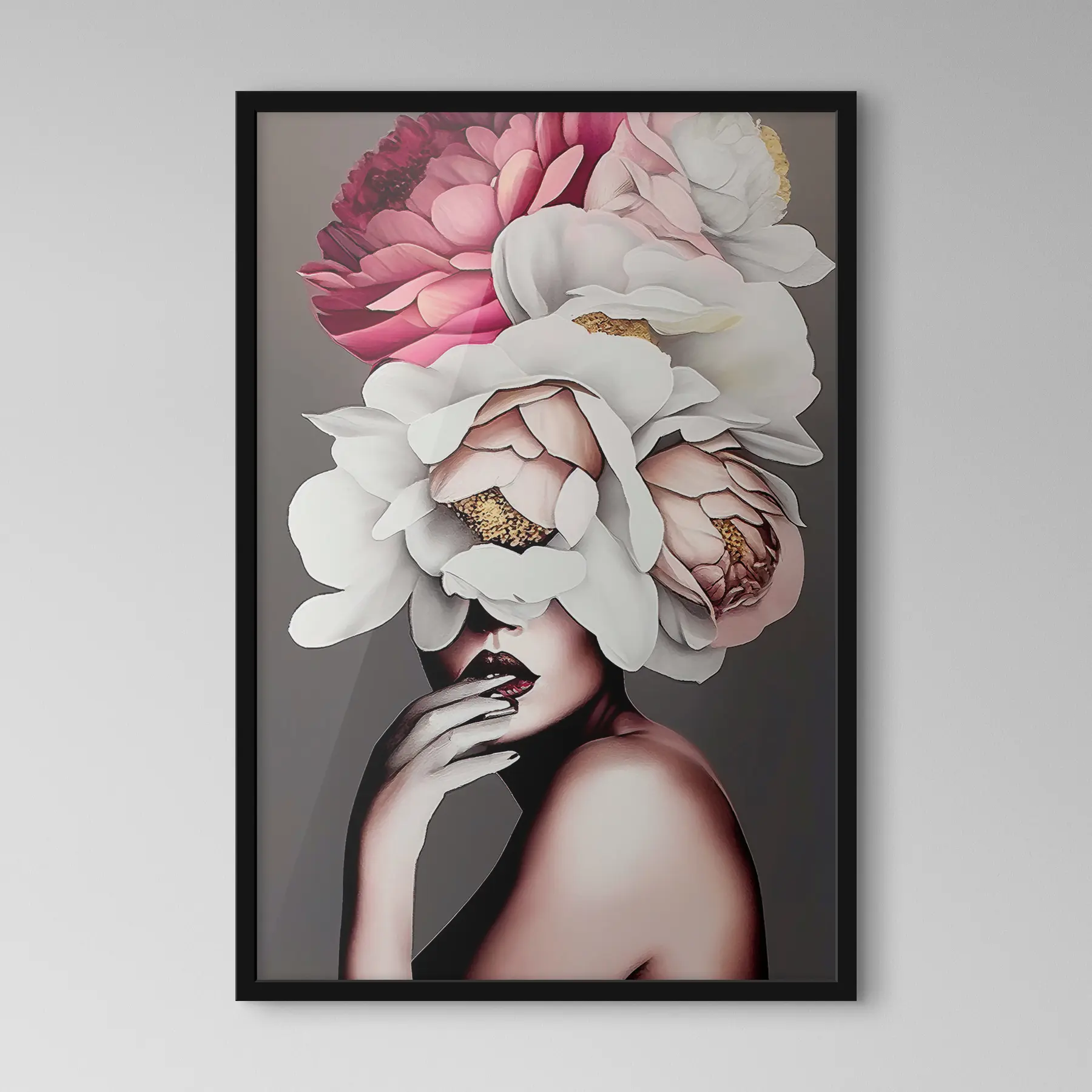 Fototapete Illustration einer Frau mit Blumen auf grauem Hintergrund f34601