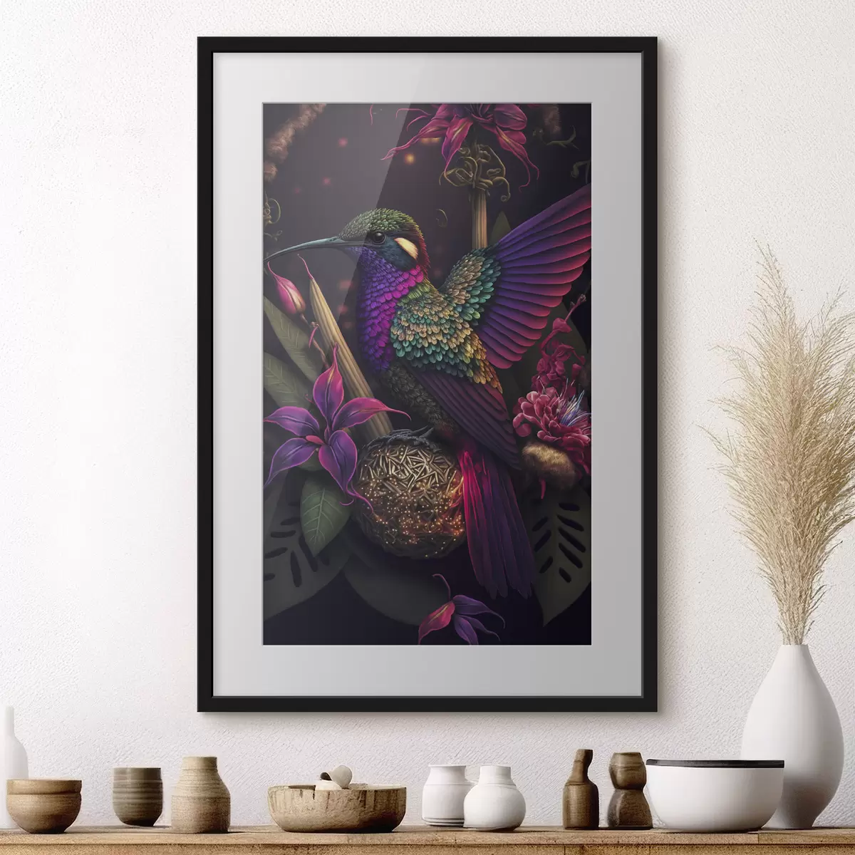 Poster Kolibris und Blumen f33703