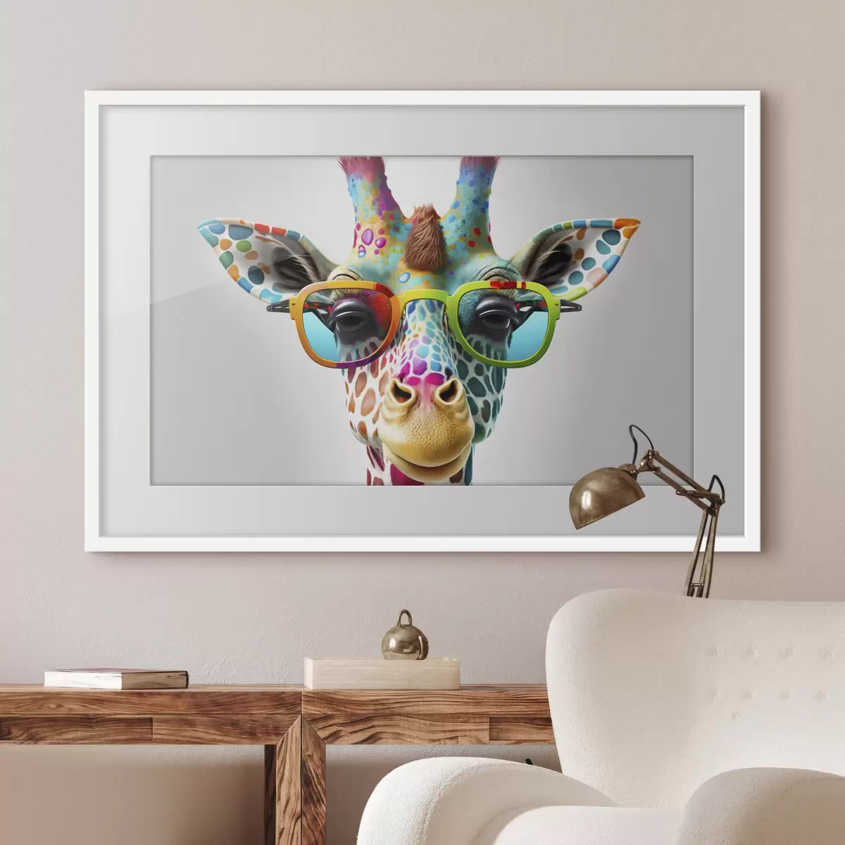 Poster Bunte Giraffen auf hellem Hintergrund f33533