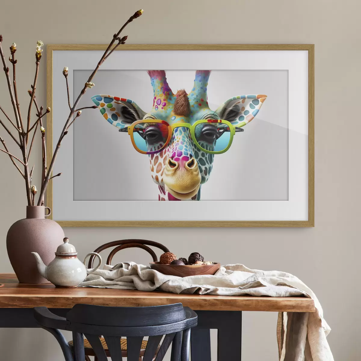 Poster Bunte Giraffen auf hellem Hintergrund f33533