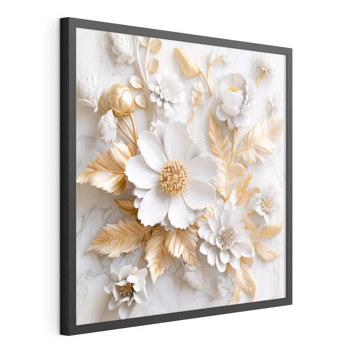 Poster 3D-Blumen auf weißem Marmor f32778