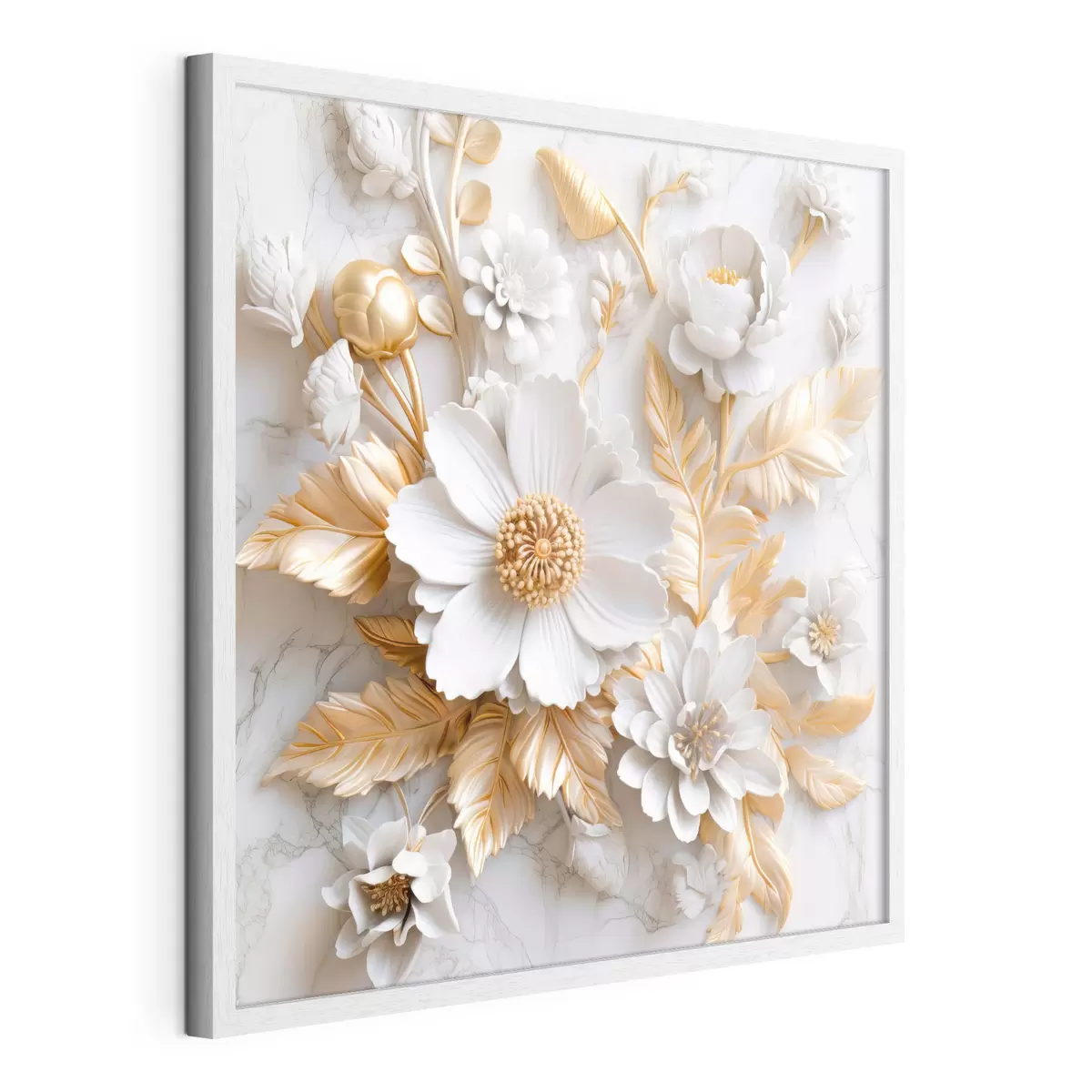 Poster 3D-Blumen auf weißem Marmor f32778
