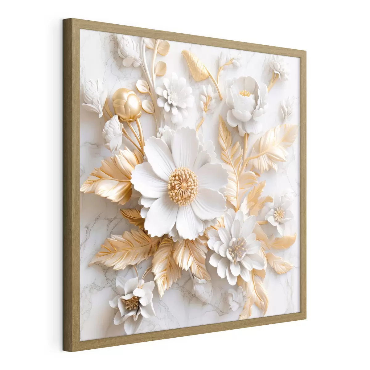 Poster 3D-Blumen auf weißem Marmor f32778