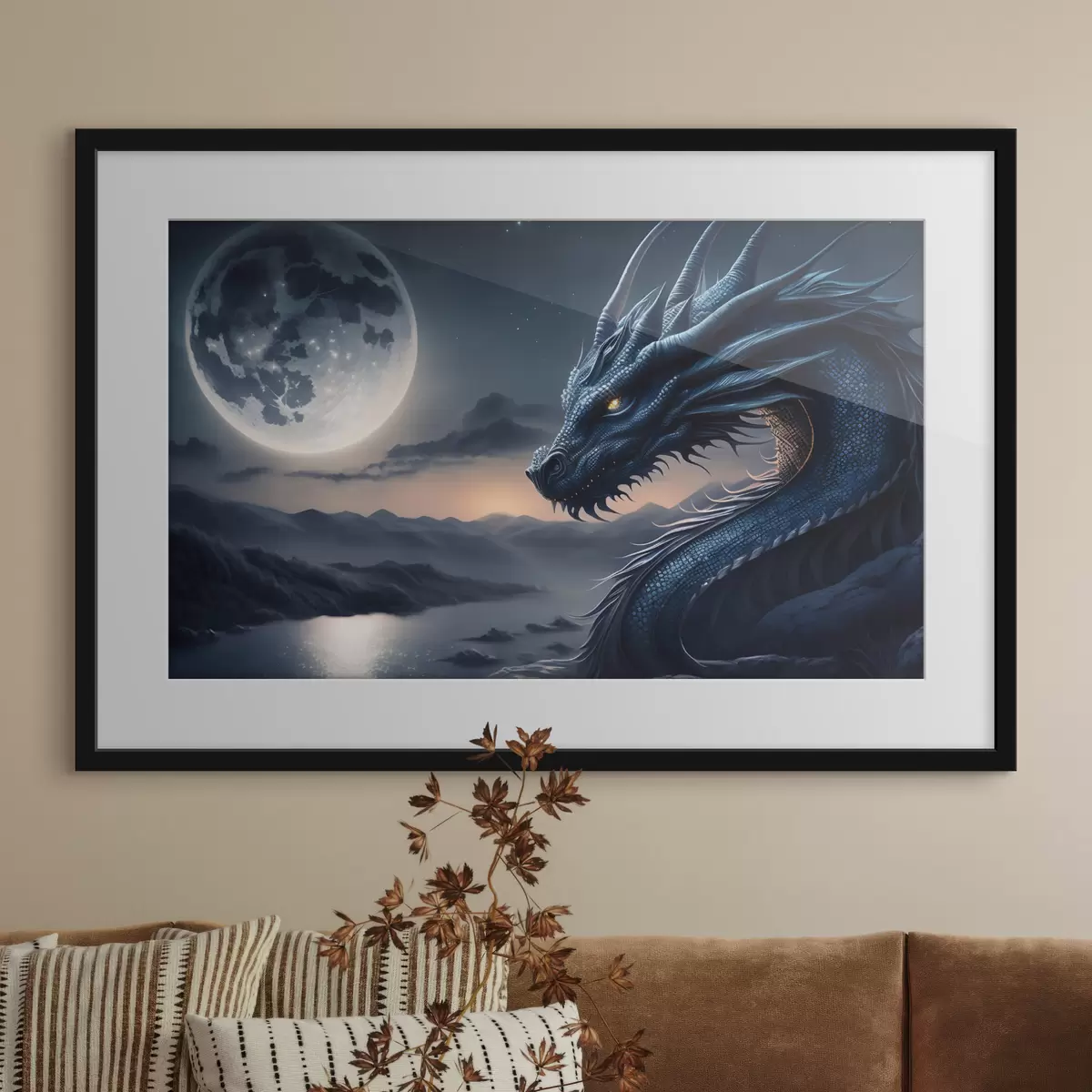Poster Drache mit Blick auf den Vollmond f32612