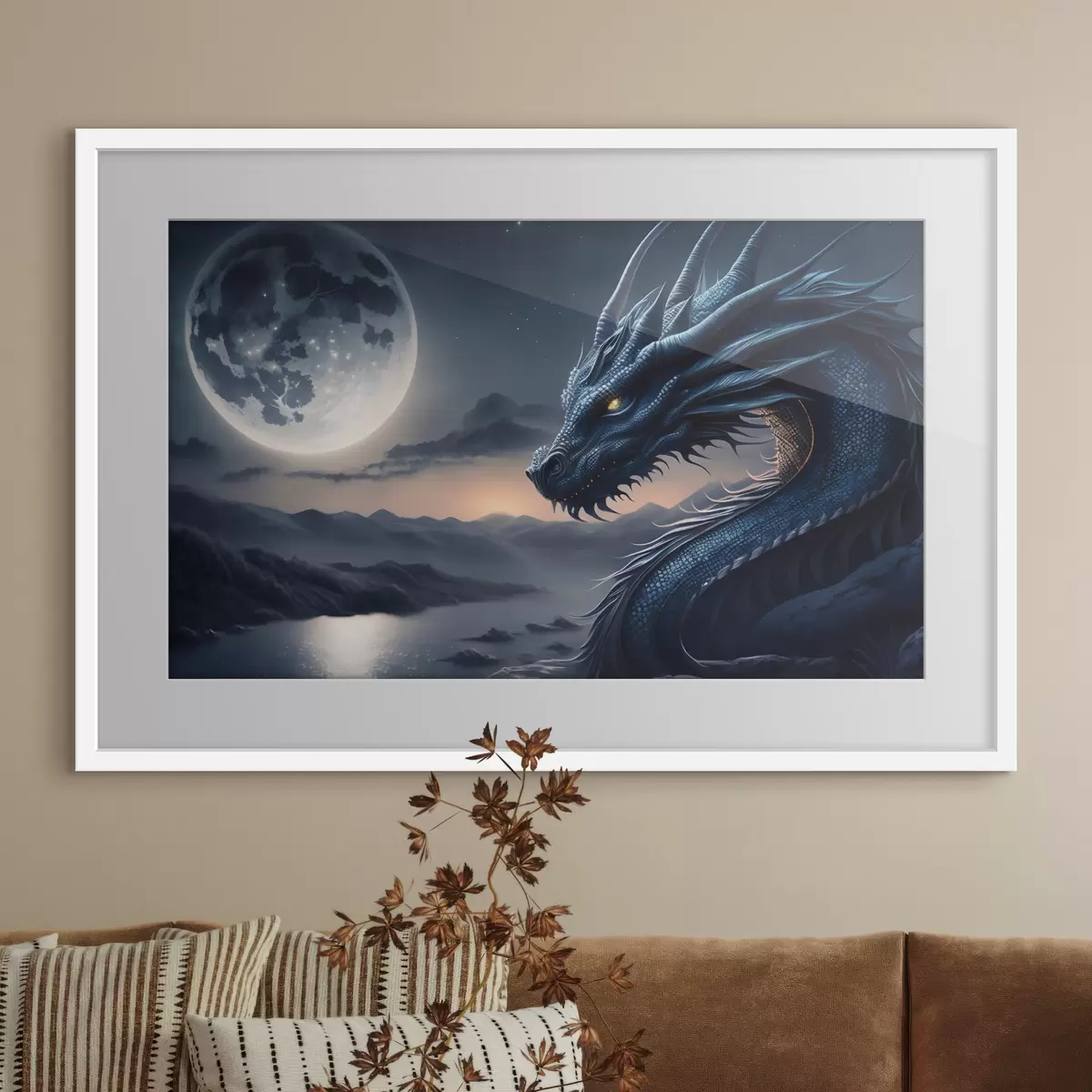 Poster Drache mit Blick auf den Vollmond f32612