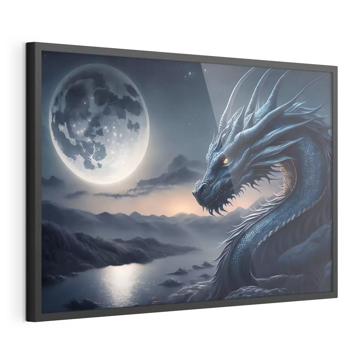 Poster Drache mit Blick auf den Vollmond f32612