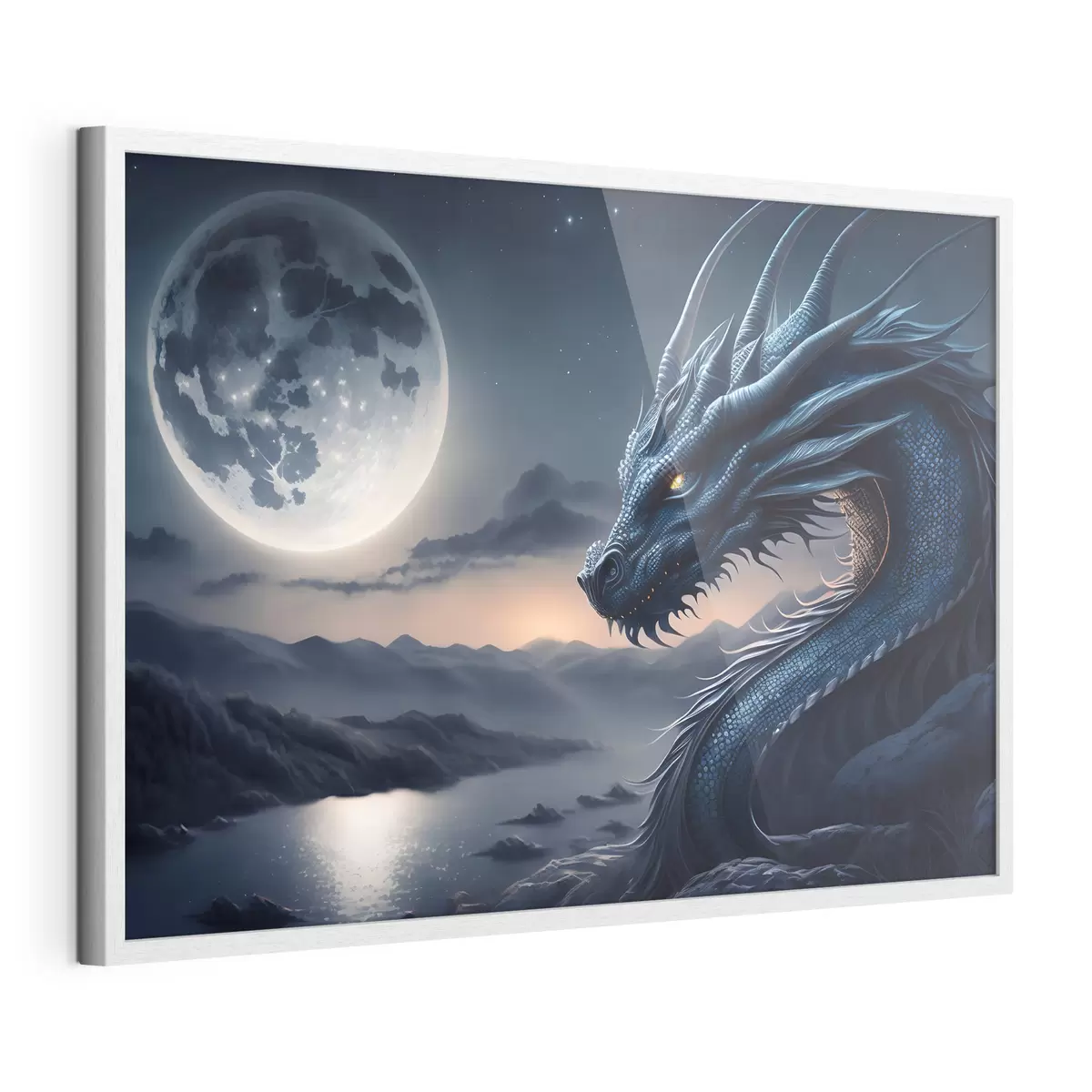 Poster Drache mit Blick auf den Vollmond f32612