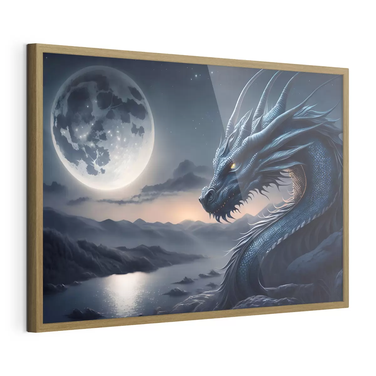 Poster Drache mit Blick auf den Vollmond f32612