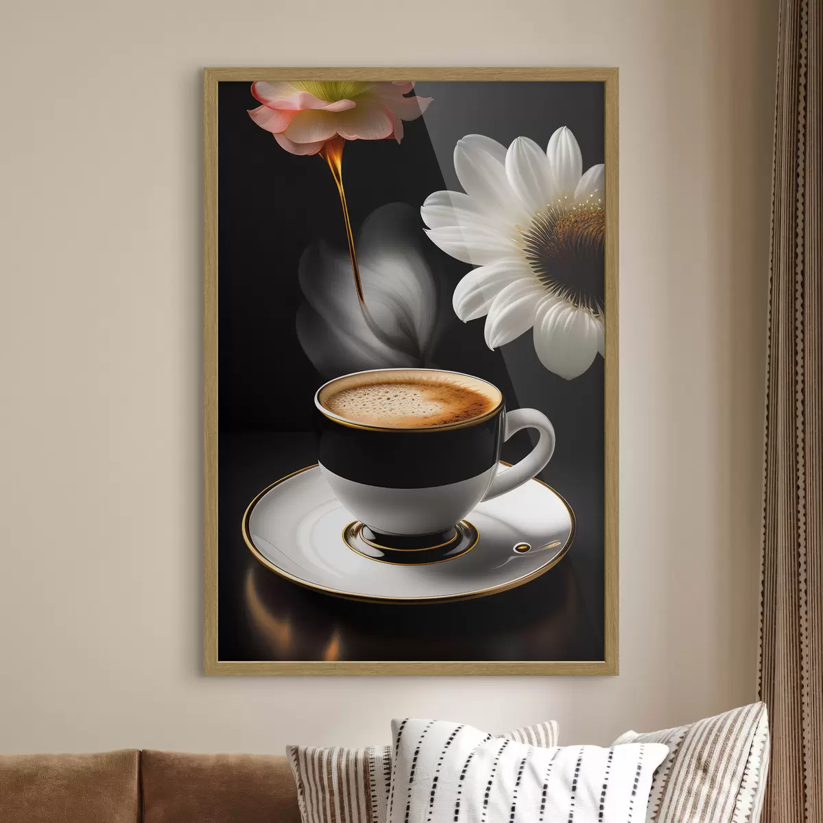 Poster Eine Tasse Kaffee mit Blumen f32167