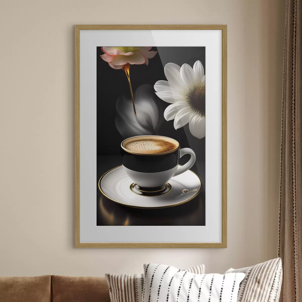 Poster Eine Tasse Kaffee mit Blumen f32167