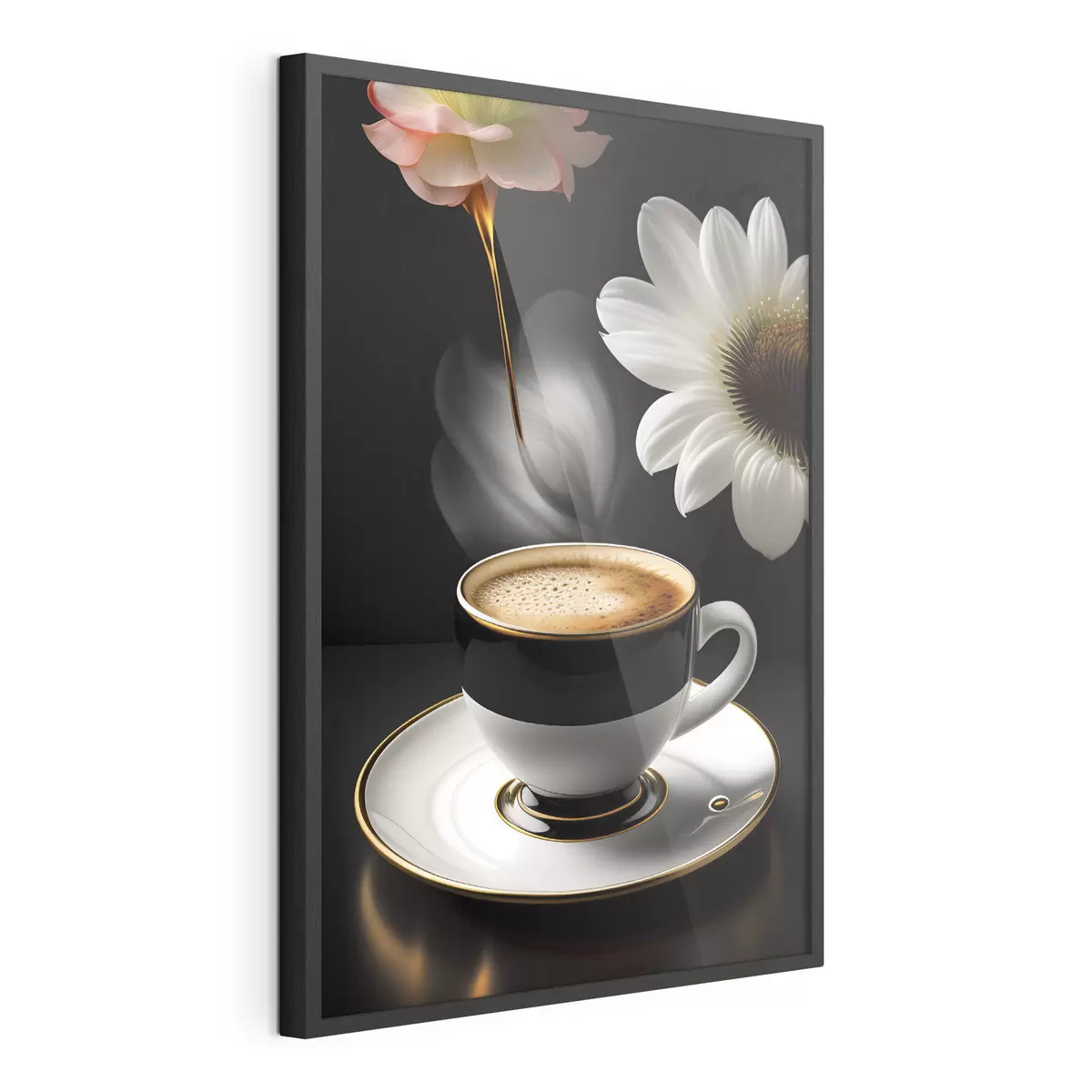 Poster Eine Tasse Kaffee mit Blumen f32167