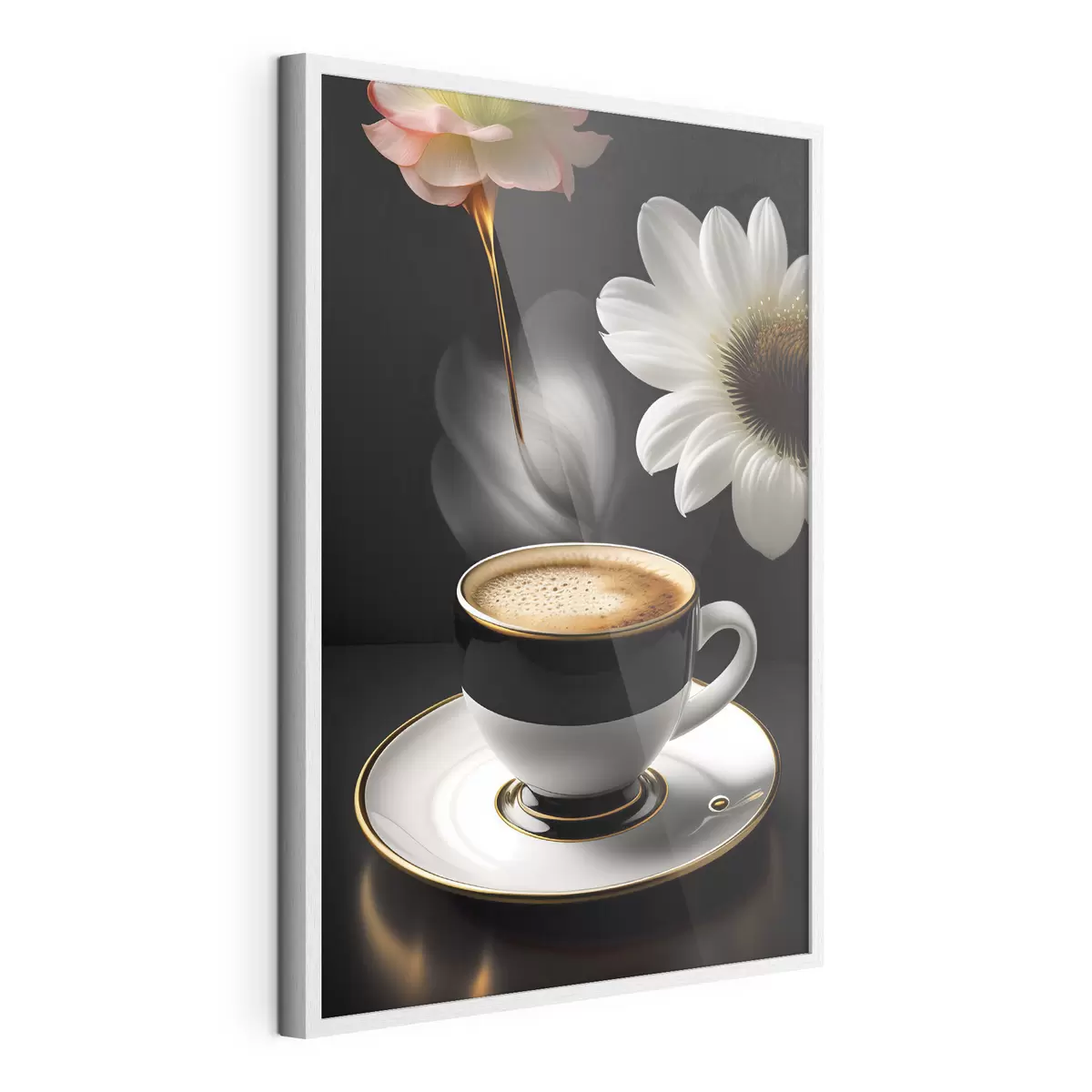 Poster Eine Tasse Kaffee mit Blumen f32167